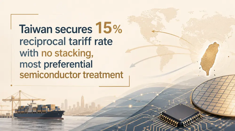 Taiwan secures 15% reciprocal tariff rate with no stacking, most preferential semiconductor treatment